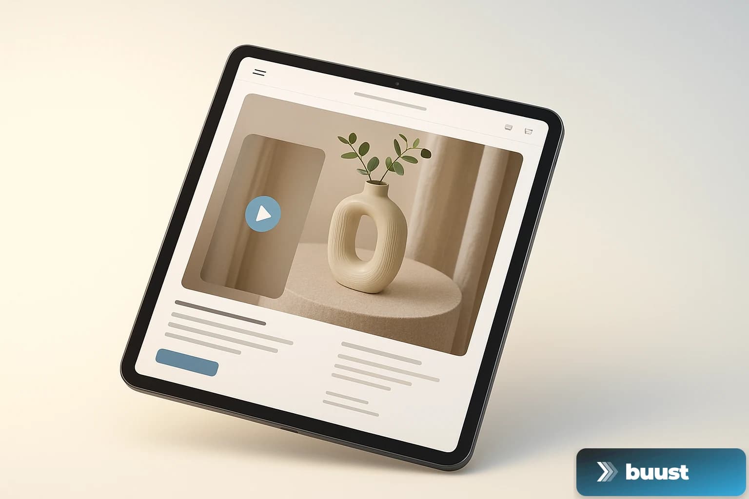 Wix-Produktseiten-Mockup auf einem Tablet mit einem in die Galerie eingebetteten Produktvideo-Frame