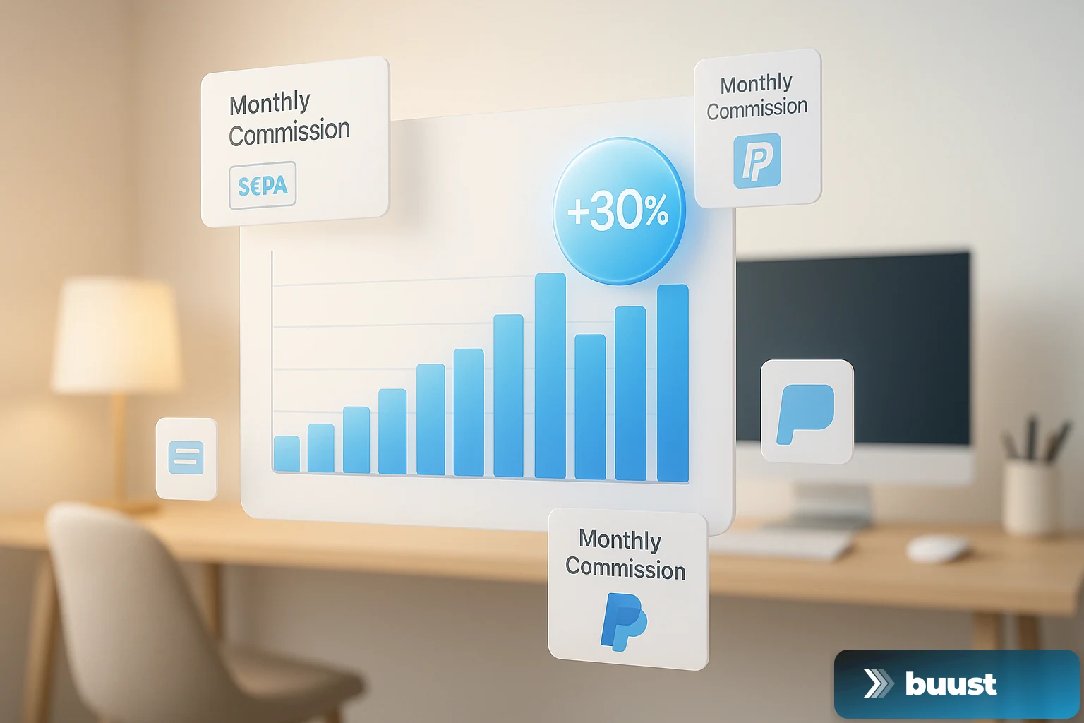 Affiliate-Dashboard mit 30 Prozent Provision und monatlichen Auszahlungen per SEPA und PayPal