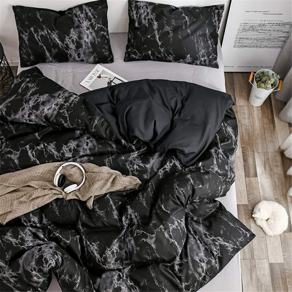 Bettwäsche 135x200 cm Schwarzer Marmor 2teilig Mikrofaser Bettbezug Set 135x...