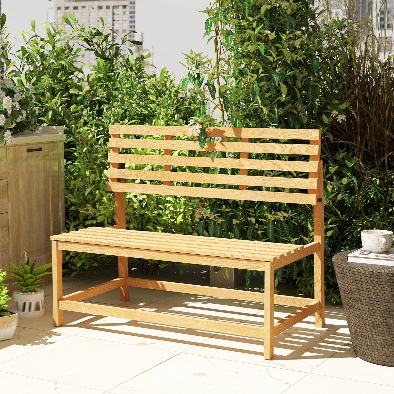 2-Sitzer Gartenbank Holz, wetterfest Sitzbank, UV-Beständig Gartenmöbel Teak
