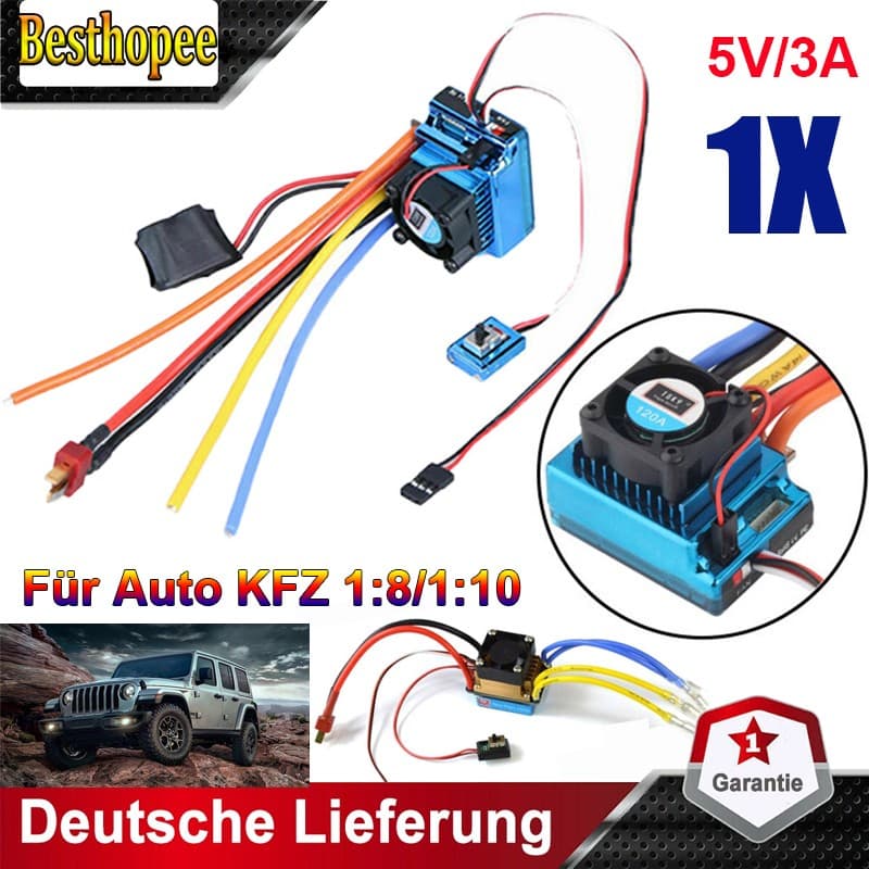 RC120A Brushless Drehzahlregler ESC Sensored Fahrtenregler für Auto KFZ 1:8/1:10