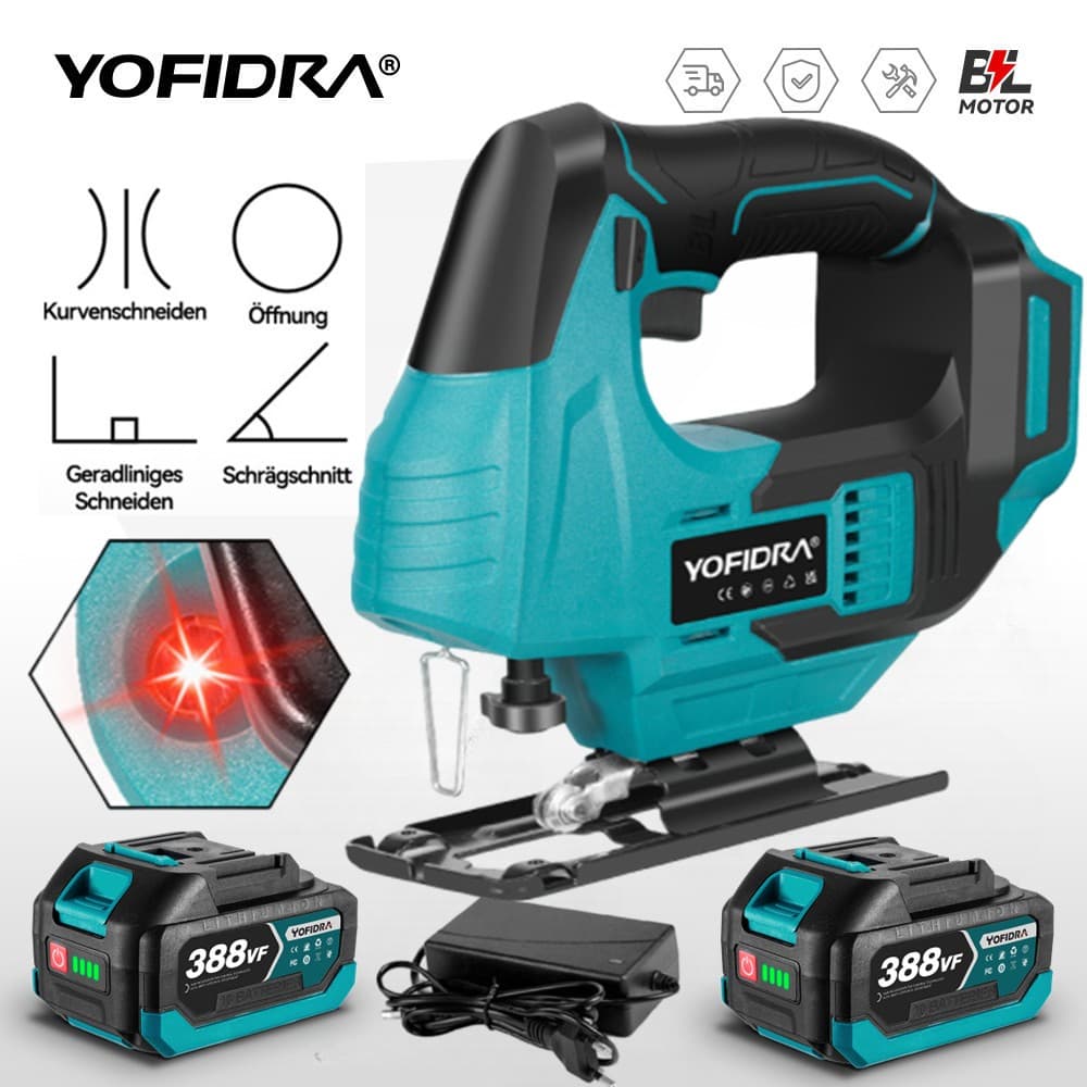 YOFIDRA® ±45° Gehrungswinkel Akku Stichsäge LED Licht + 2 Akku Für Makita 18V