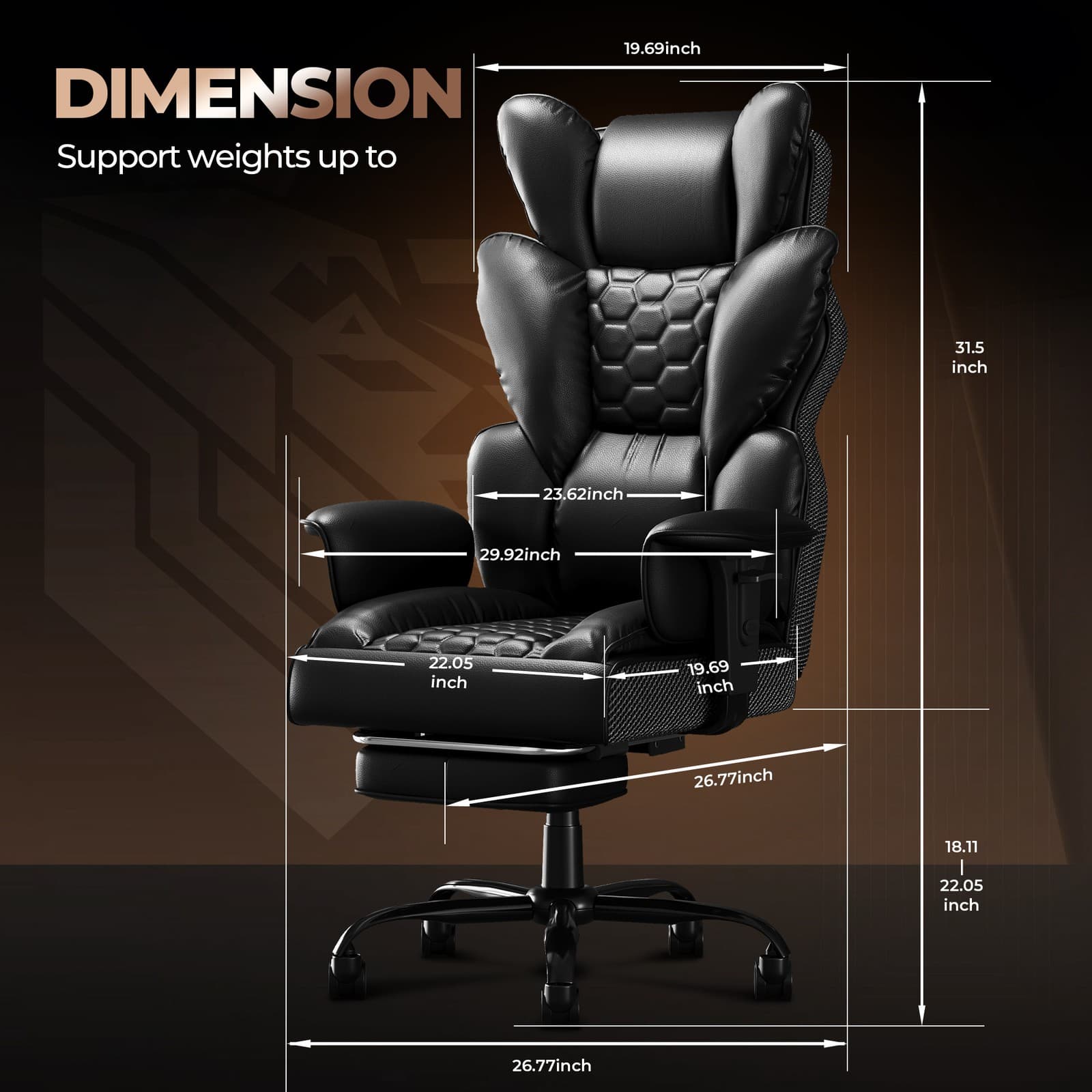Bürostuhl Chefsessel Arbeitsstuhl Ergonomischer Stuhl mit Fußstütze Max 150kg DE
