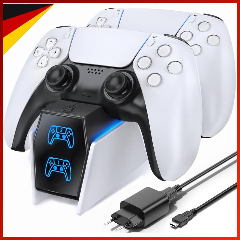 Ladestation für PS5 Controller Schnellladung 2 Std mit EU-Netzteil Weiß Zubehör