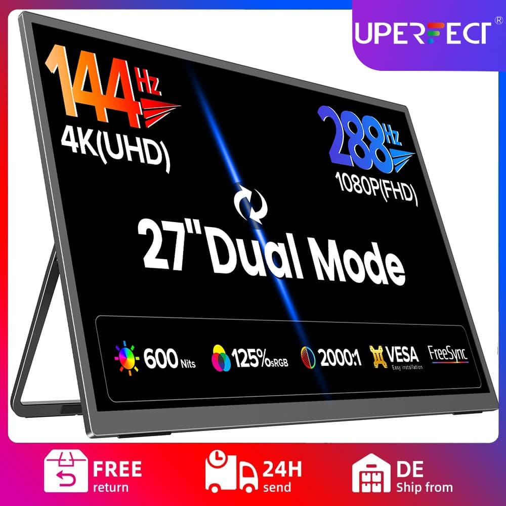 UPERFECT Portable Monitor 27” Dual Mode 4K UHD 144Hz/FHD 288Hz Gaming Monitor AA