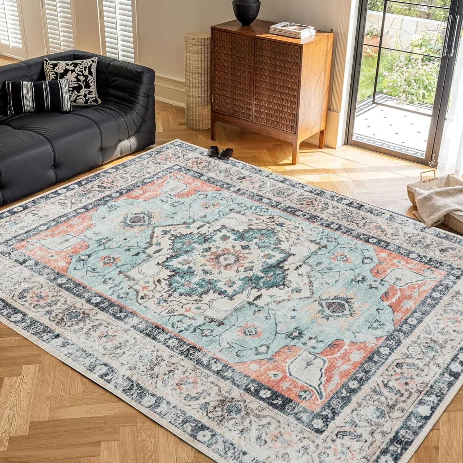 Weicher Waschbarer Teppich 80X150CM Vintage Boho-Design Kurzflor Orient Muster