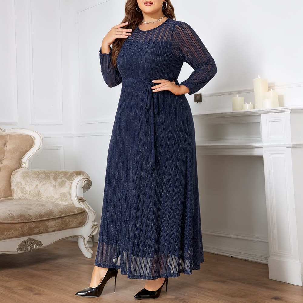 Damen Elegant Weihnachtskleid Langarm Partykleid Abendkleid Maxikleid Übergröße
