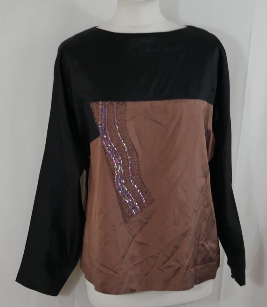 SEIDEN MODEN 100% THAI SEIDE Blusen Shirt Elegant Pailletten Größe 40/42 NEU!