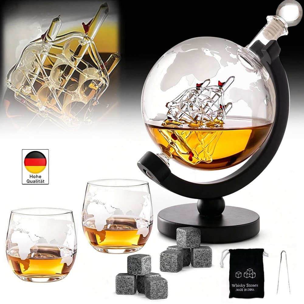 Flasche Karaffe Whisky Set aus Whiskygläser Dekanter Geschenk + 2 Whiskey Gläser