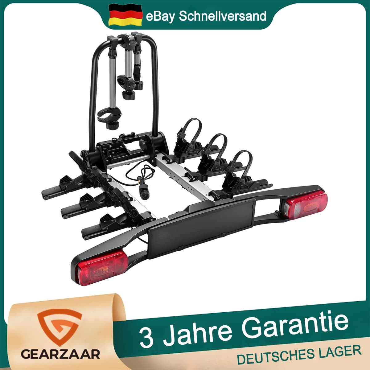 Fahrradträger für 3 Fahrräder / E-Bikes Tragbar mit Rückleuchten mit Fußpedal
