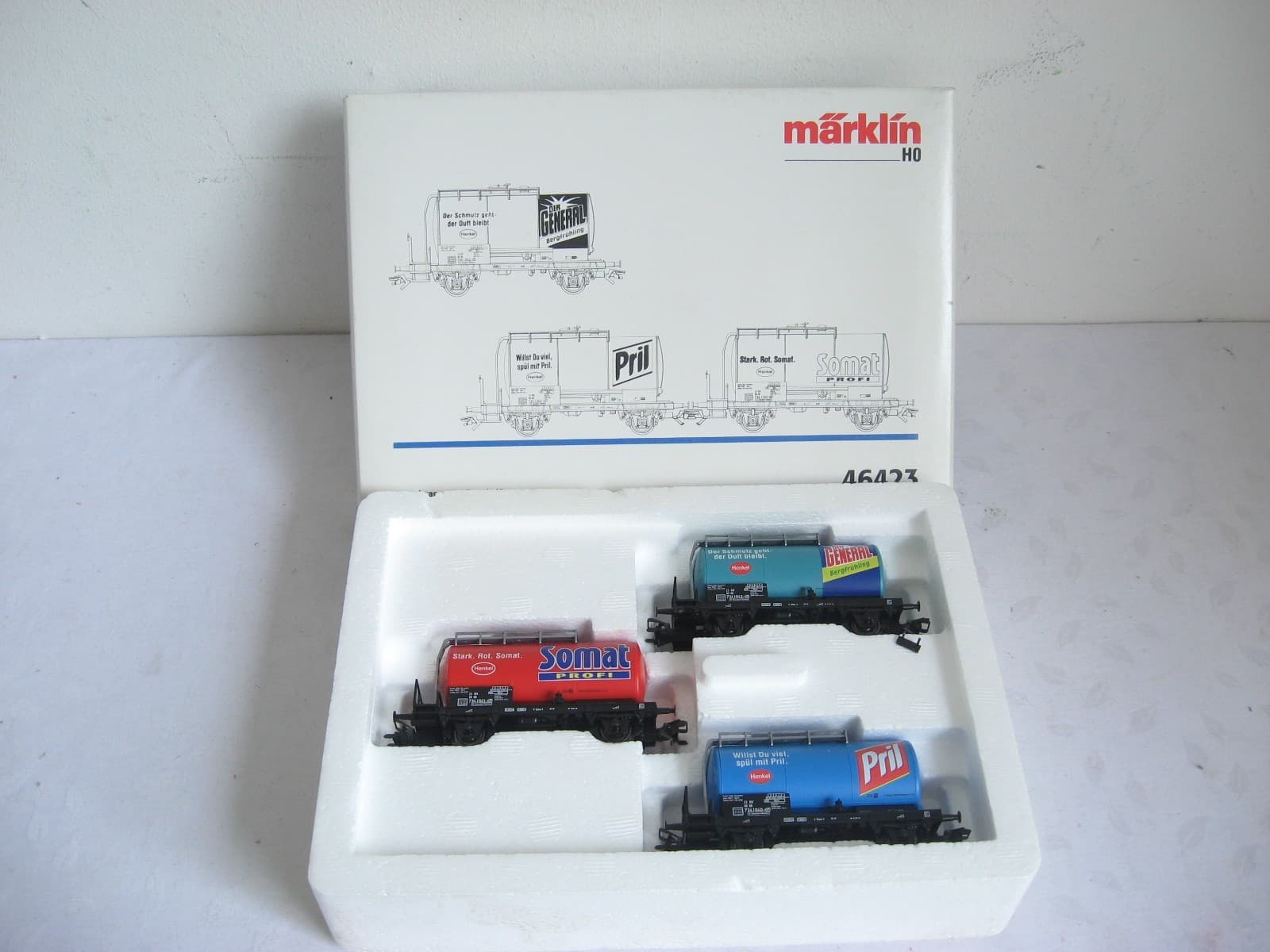 HS347* Märklin H0 46423 Kesselwagen-Set ''Henkel'' OVP DC-Achsen
