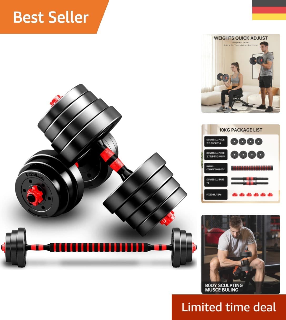 Kurzhantelset Schwarz 10/15KG: Flexibles Gewichts-Training für Männer und Frauen